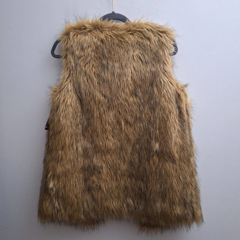 Merona Faux Fur Open Vest sz Small Light Brown Lined Layer Boho Hipster NWT - Picture 4 of 4